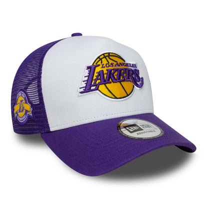 Gorra de camionero A-Frame NBA Side Patch L.A. Lakers de New Era - Morado-Blanco
