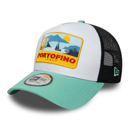 Gorra de camionero A-Frame Location Patch Portofino de New Era - Aguamarina-Negro