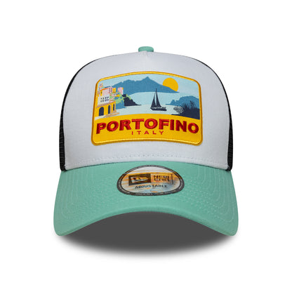 Gorra de camionero A-Frame Location Patch Portofino de New Era - Aguamarina-Negro