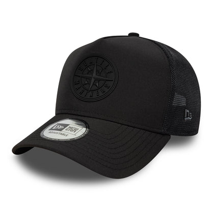 Gorra de camionero A-Frame MLB Sport Featherweight Seattle Mariners de New Era - Negro sobre Negro