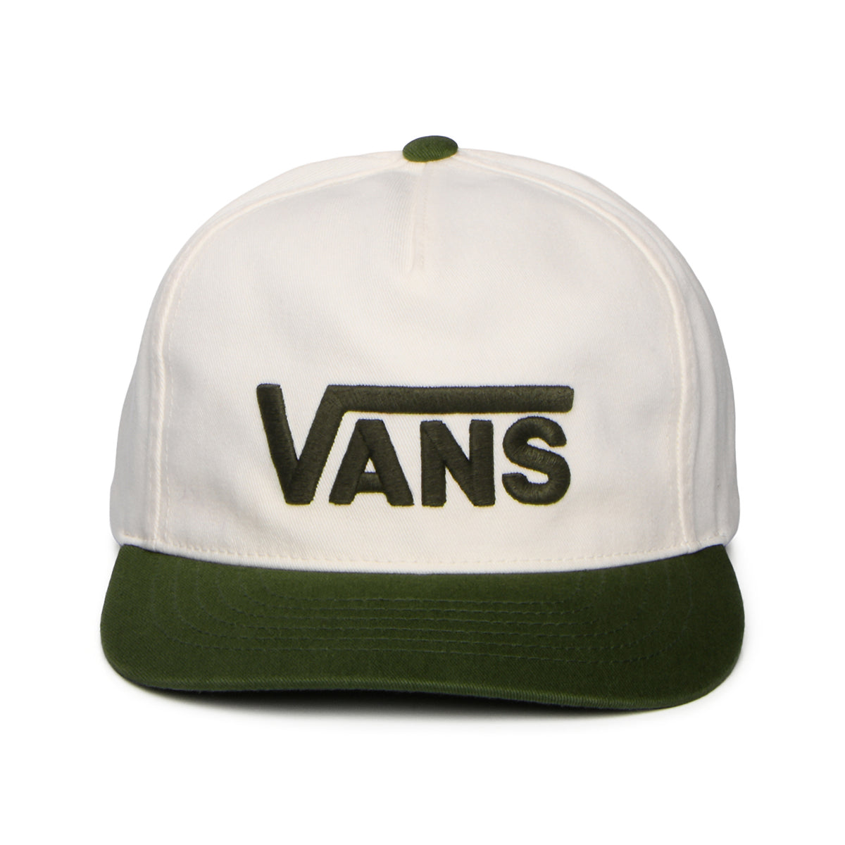 Gorra Snapback Drop V Logo visera curvada de Vans - Blanco Roto-Verde Musgo