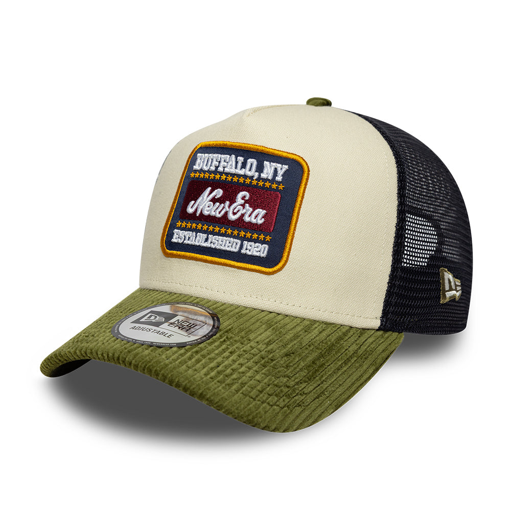 Gorra de camionero 9FORTY A-Frame Patch Cord de New Era - Crema-Verde Oliva