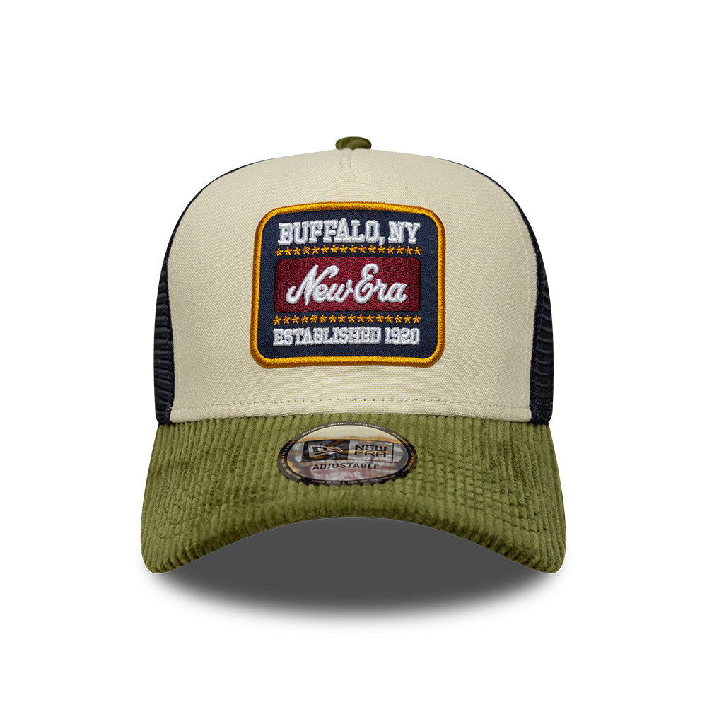 Gorra de camionero 9FORTY A-Frame Patch Cord de New Era - Crema-Verde Oliva