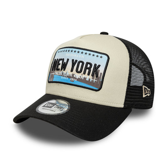 Gorra de camionero 9FORTY A-Frame License Plate New York de New Era - Piedra-Negro