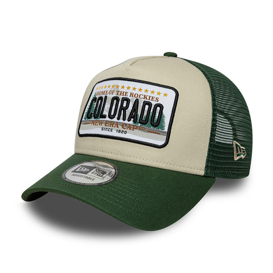 Gorra de camionero 9FORTY A-Frame License Plate Colorado de New Era - Piedra-Verde Oscuro