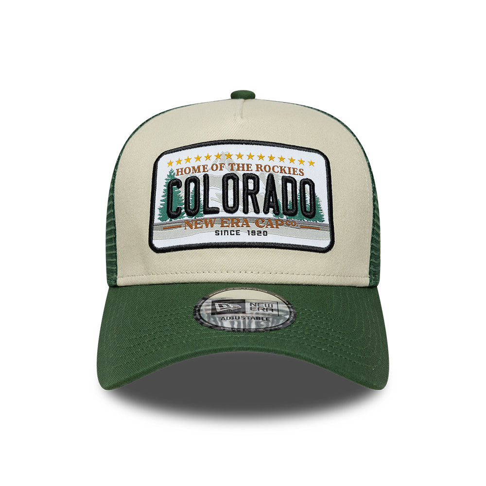 Gorra de camionero 9FORTY A-Frame License Plate Colorado de New Era - Piedra-Verde Oscuro