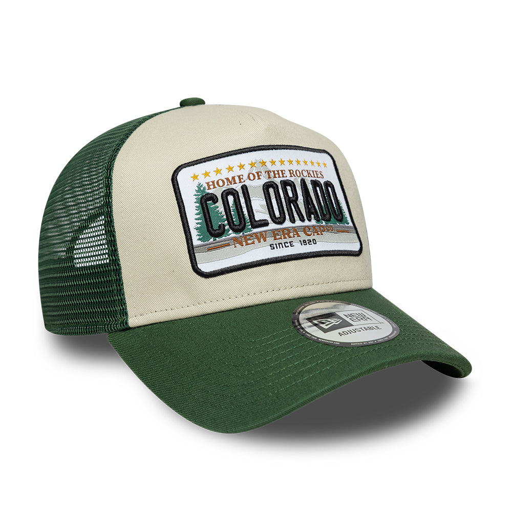 Gorra de camionero 9FORTY A-Frame License Plate Colorado de New Era - Piedra-Verde Oscuro