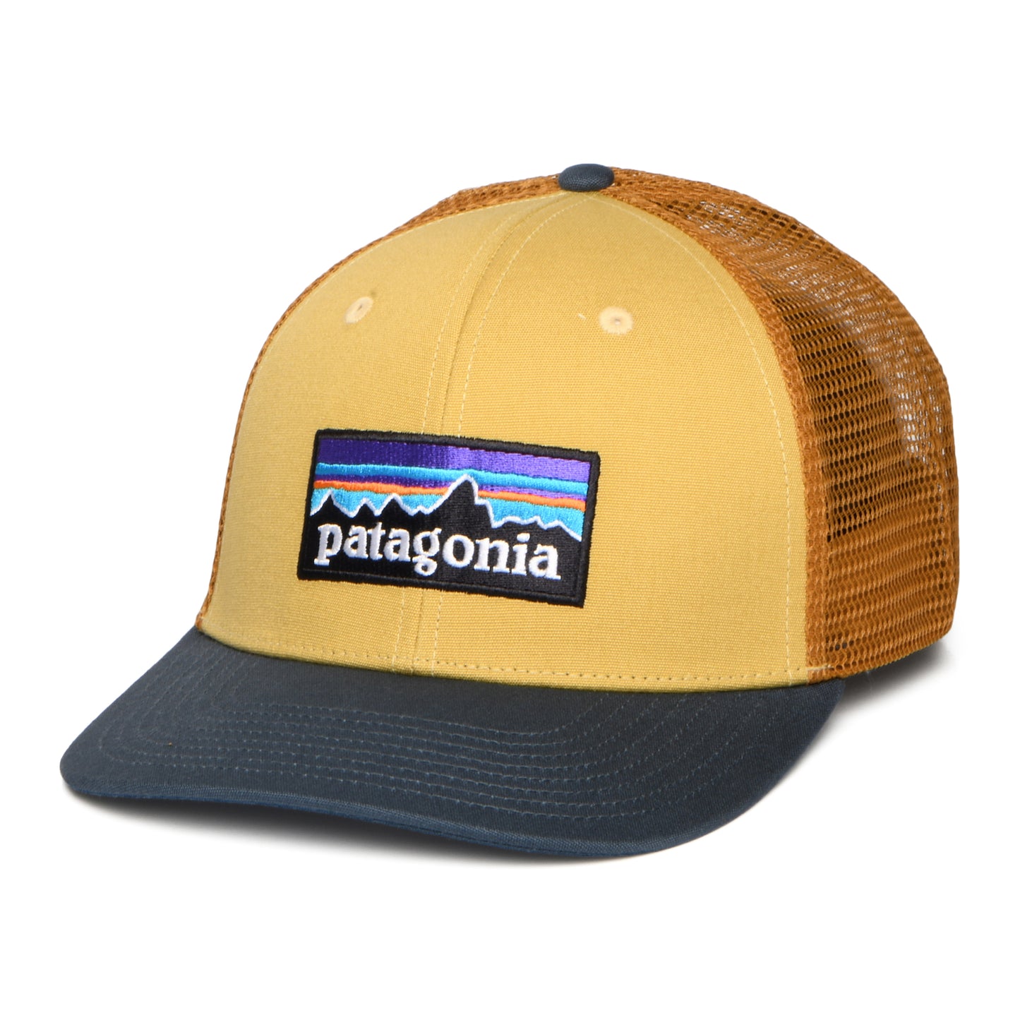 Gorra de camionero P-6 Logo de algodón orgánico de Patagonia - Beige Arena-Azul Pizarra