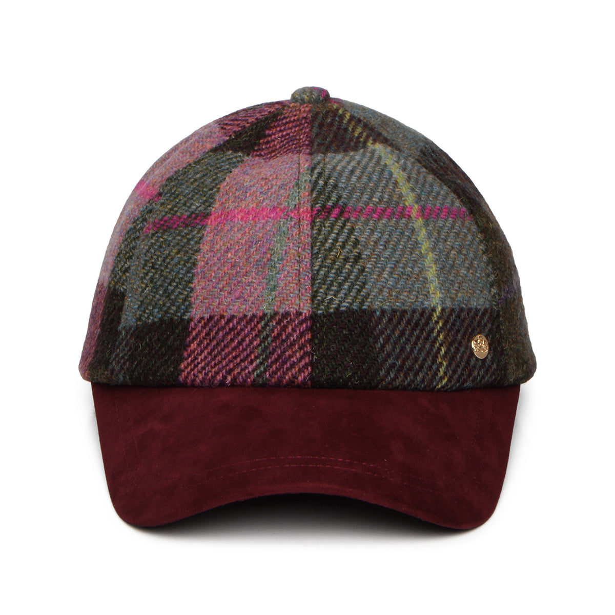 Gorra de béisbol de Harris Tweed de Failsworth - Burdeos-Verde Musgo