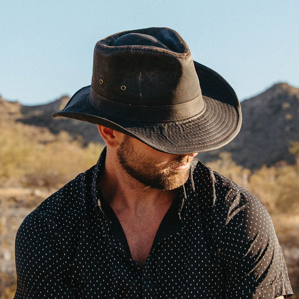Sombrero Outback impermeable de algodón de Dorfman-Pacific - Marrón