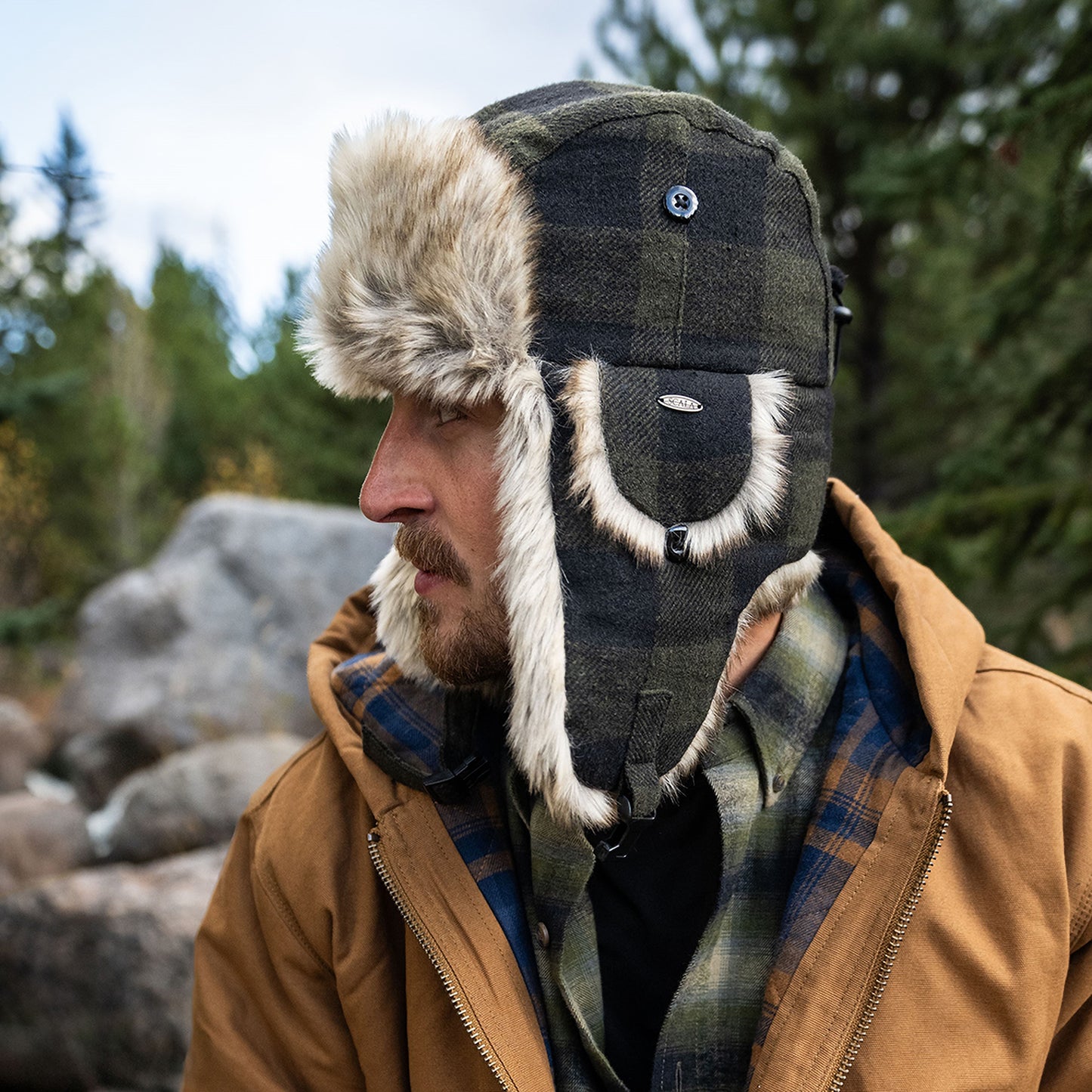 Gorro Aviador Saint Cloud a cuadros de Scala - Verde Oliva