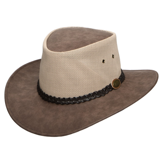 Sombrero Outback Voyager ventilado de piel sintética de Denton - Marrón