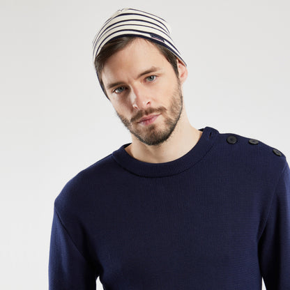 Gorro Beanie Treguier Interlock a rayas de algodón de Armor Lux - Natural-Azul Marino