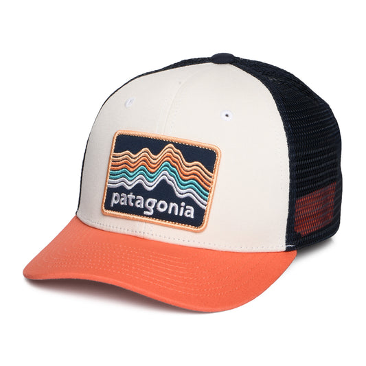 Gorra Trucker niños Ridge Rise Stripe de algodón orgánico de Patagonia - Blanco-Coral-Azul Marino