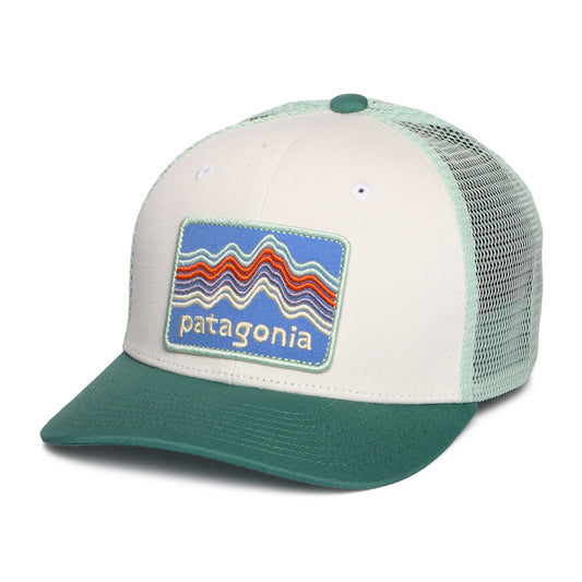 Gorra Trucker niños Ridge Rise Stripe de algodón orgánico de Patagonia - Blanco-Verdemar