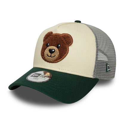 Gorra de camionero niños A-Frame oso de peluche bouclé de New Era - Crema-Verde Oscuro