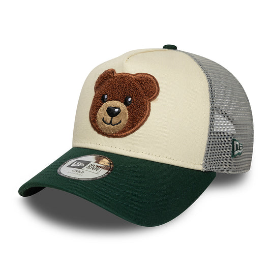 Gorra de camionero niños A-Frame oso de peluche bouclé de New Era - Crema-Verde Oscuro