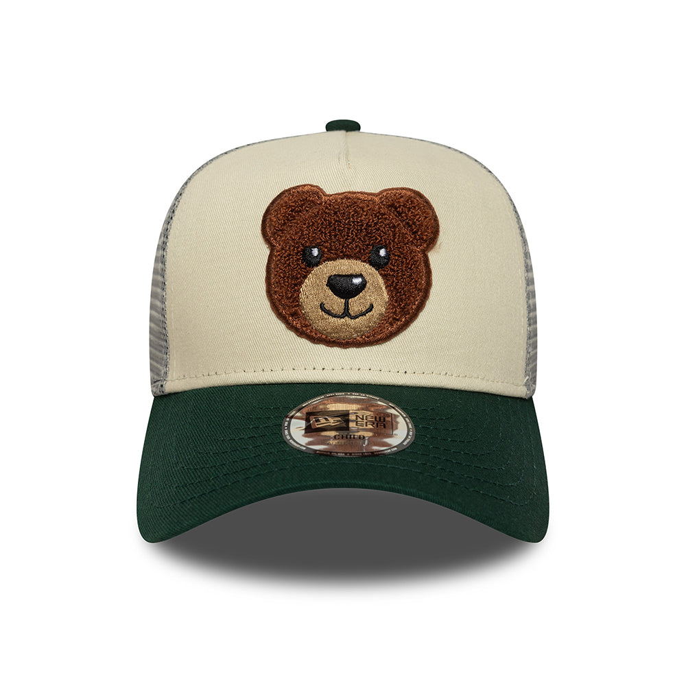 Gorra de camionero niños A-Frame oso de peluche bouclé de New Era - Crema-Verde Oscuro
