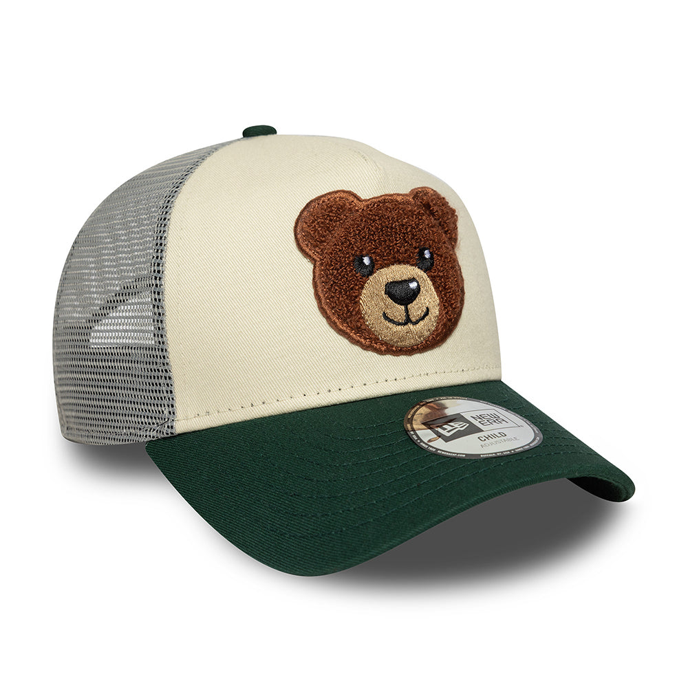 Gorra de camionero niños A-Frame oso de peluche bouclé de New Era - Crema-Verde Oscuro