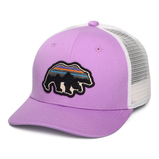 Gorra Trucker niñas Back for Good Bear de algodón orgánico de Patagonia - Morado-Blanco