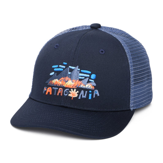 Gorra de camionero niños Fitz Roy Foliage de algodón orgánico de Patagonia - Azul Marino