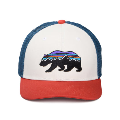 Gorra de camionero niños Fitz Roy Bear de algodón orgánico de Patagonia - Blanco-Rojo-Azul