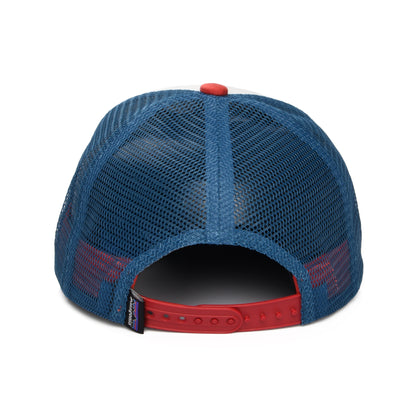 Gorra de camionero niños Fitz Roy Bear de algodón orgánico de Patagonia - Blanco-Rojo-Azul