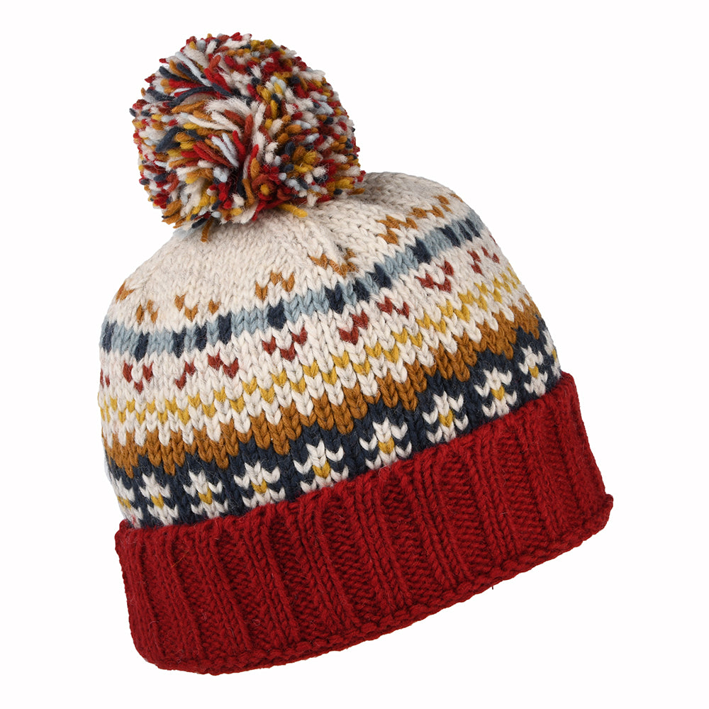 Gorro con pompón Mosaic Patrón temático de Kusan - Rojo-Mostaza-Crema
