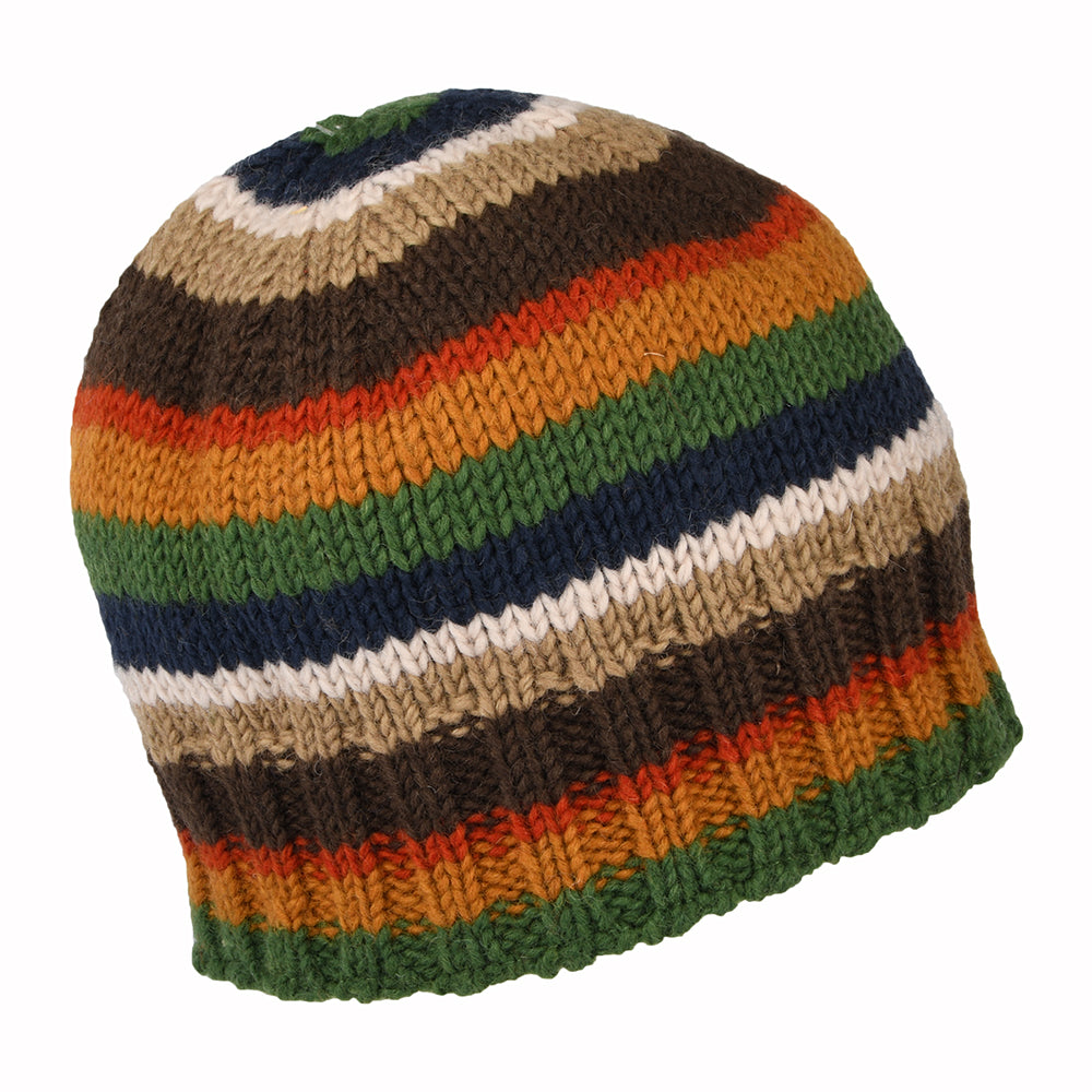 Gorro Beanie Brooklyn con franjas de Kusan - Verde-Naranja-Azul Marino