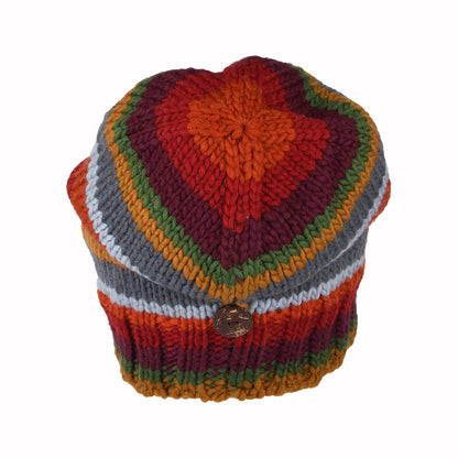 Gorro Beanie con botón y rayas de Kusan - Rojo-Ciruela-Gris