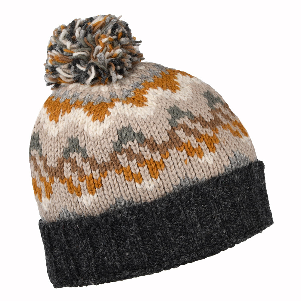 Gorro con pompón con vuelta Patrón de ondas de Kusan - Antracita-Gris-Mostaza