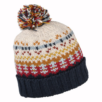 Gorro con pompón Mosaic Patrón temático de Kusan - Azul Marino-Rojo-Crema