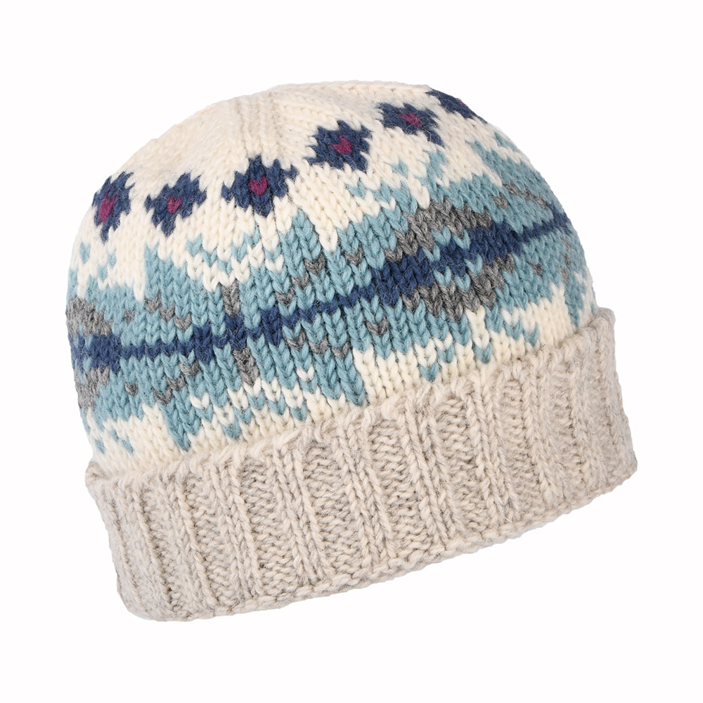 Gorro Beanie flexible copo de nieve con vuelta de Kusan - Crema