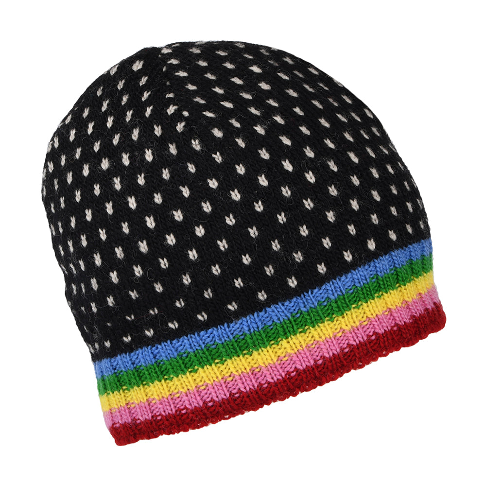 Gorro Beanie Brooklyn Punto fino con flor de Kusan - Negro-Multi