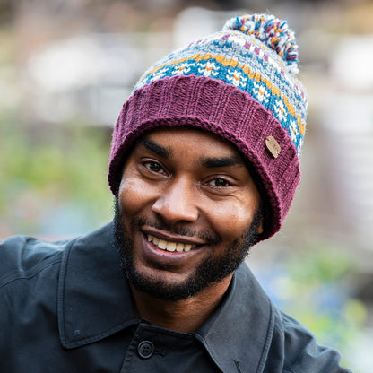 Gorro con pompón Mosaic Patrón temático de Kusan - Ciruela-Gris