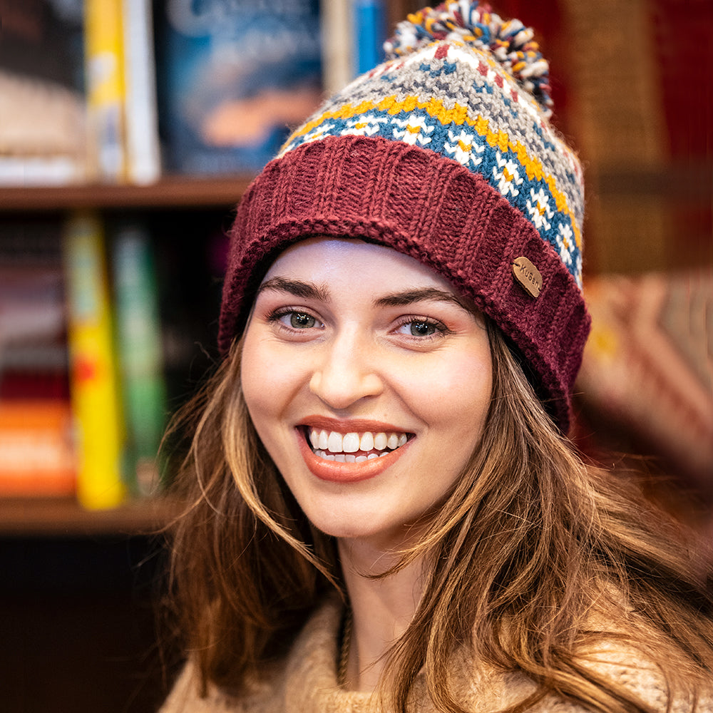 Gorro con pompón Mosaic Patrón temático de Kusan - Ciruela-Gris