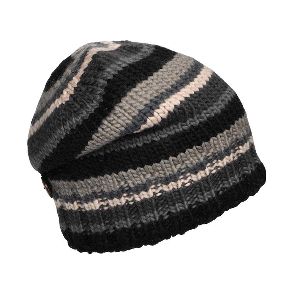 Gorro Beanie con botón y rayas de Kusan - Negro-Gris