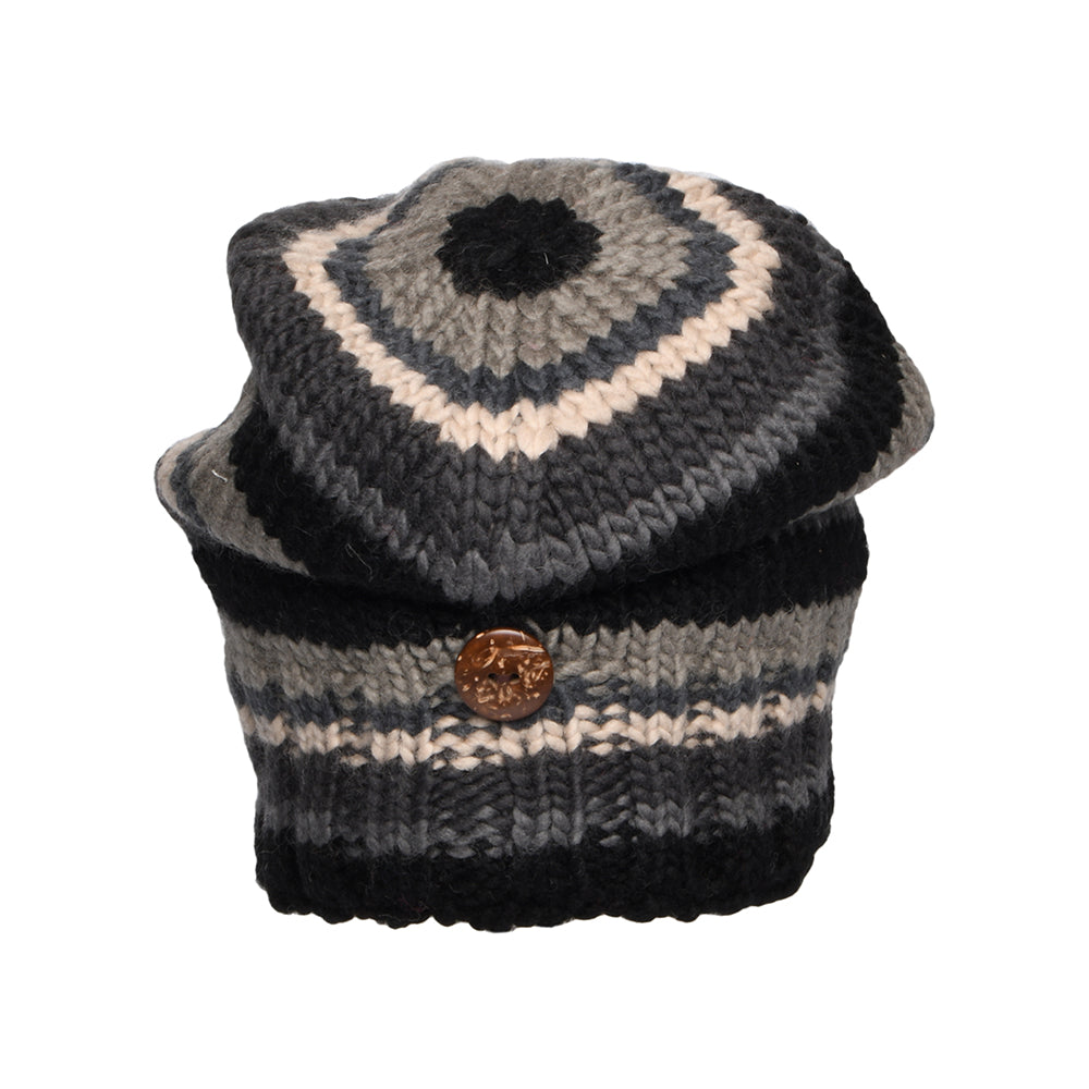 Gorro Beanie con botón y rayas de Kusan - Negro-Gris