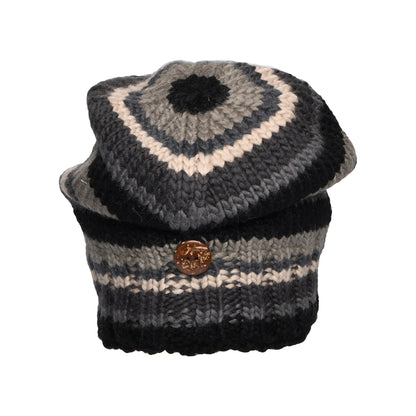 Gorro Beanie con botón y rayas de Kusan - Negro-Gris