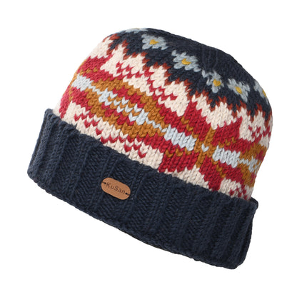 Gorro Beanie flexible copo de nieve con vuelta de Kusan - Azul-Mostaza