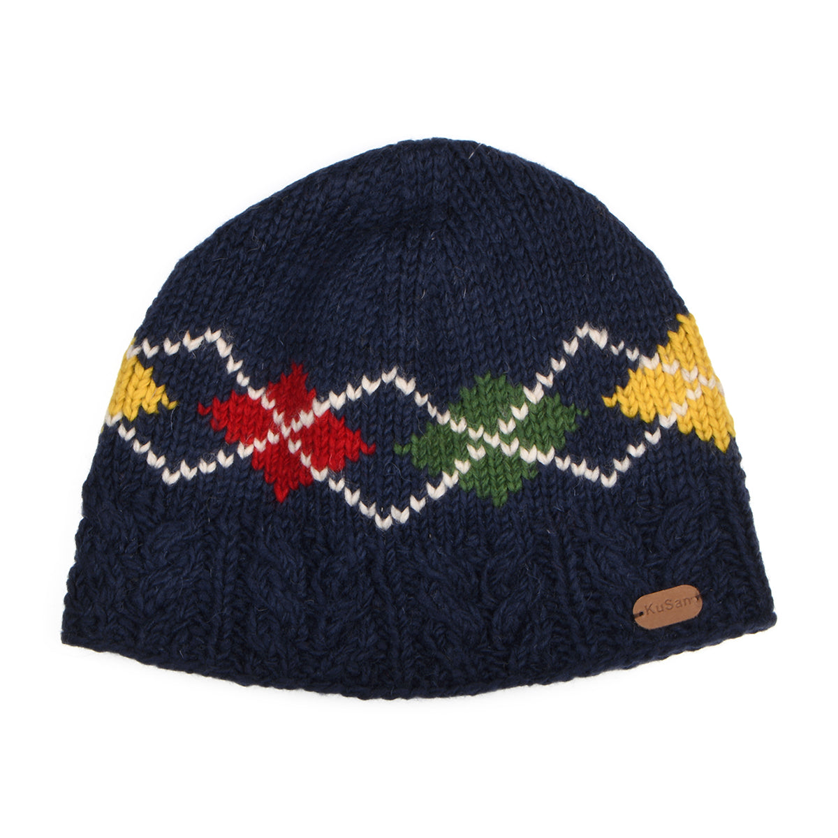 Gorro Beanie Lozenge de punto trenzado de Kusan - Azul Marino