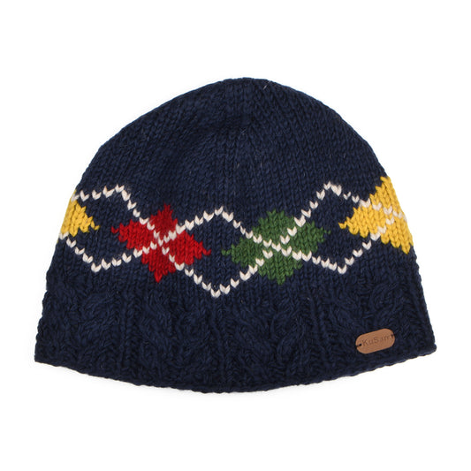 Gorro Beanie Lozenge de punto trenzado de Kusan - Azul Marino