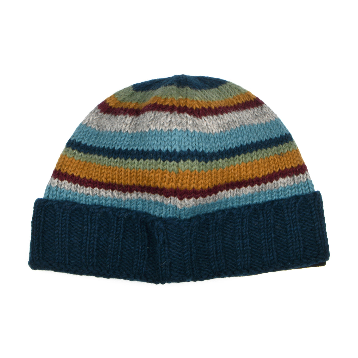 Gorro Beanie con vuelta con franjas de Kusan - Verde Azulado-Multi