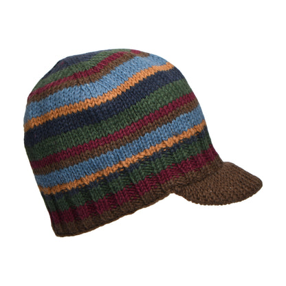 Gorro Beanie con visera Brooklyn con franjas de Kusan - Marrón-Verde