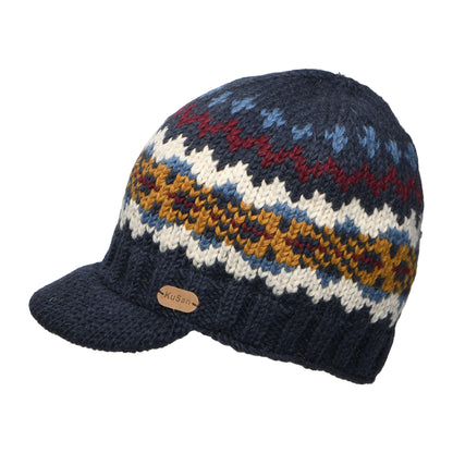 Gorro Beanie con visera Brooklyn Fair Isle de Kusan - Azul Marino-Multi