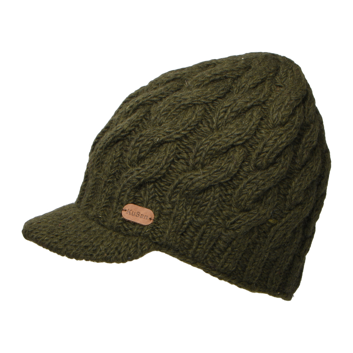 Gorro Beanie con visera de punto trenzado de Kusan - Verde Oliva