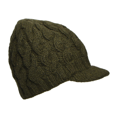 Gorro Beanie con visera de punto trenzado de Kusan - Verde Oliva