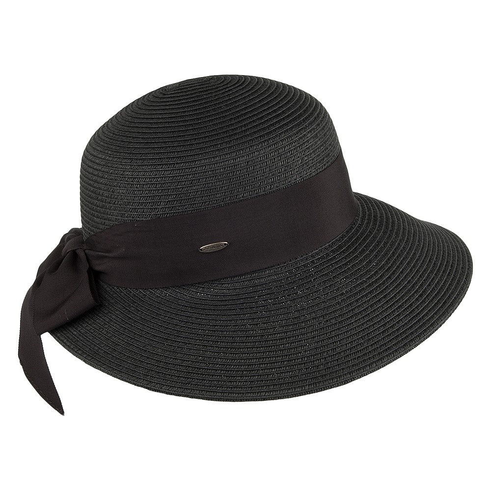 Sombrero de Sol de paja con lazo de grogrén de Scala - Negro