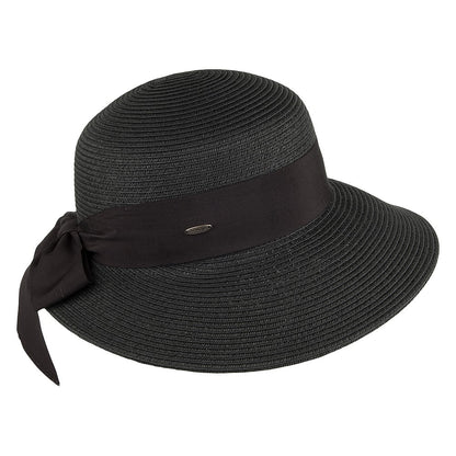 Sombrero de Sol de paja con lazo de grogrén de Scala - Negro