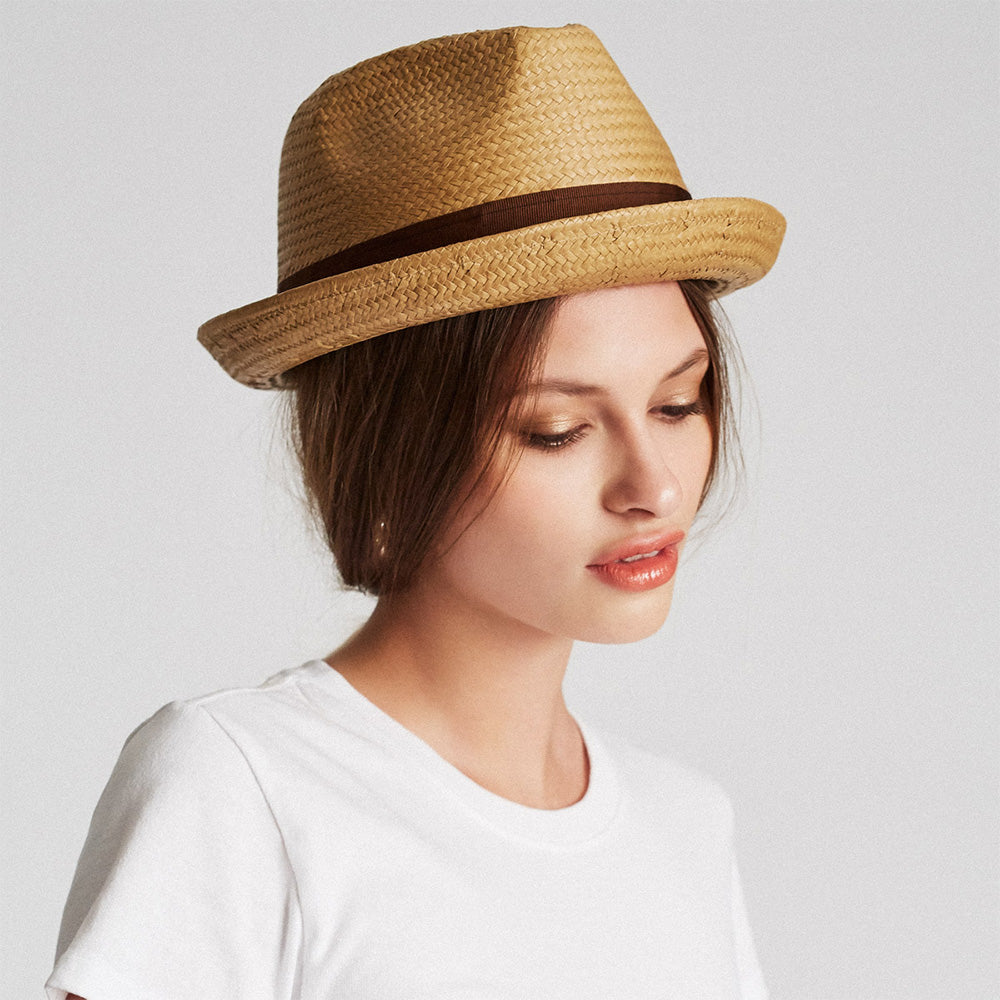 Sombrero de paja Trilby Castor de Brixton - Café con leche